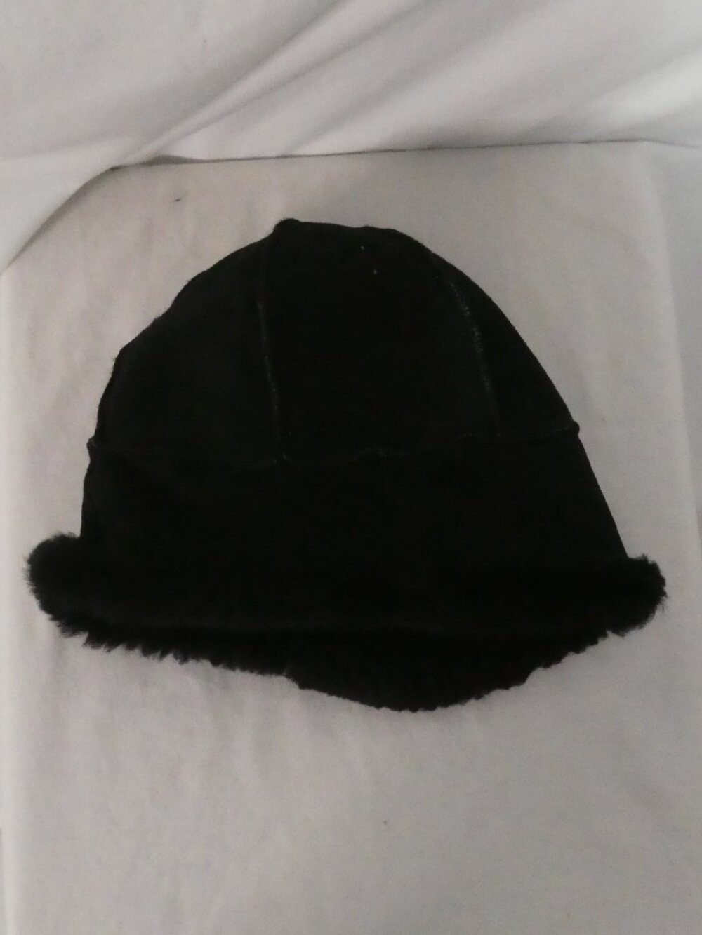 Vintage Black Quilted Shearling Faux Fur Toque Trapper Hat